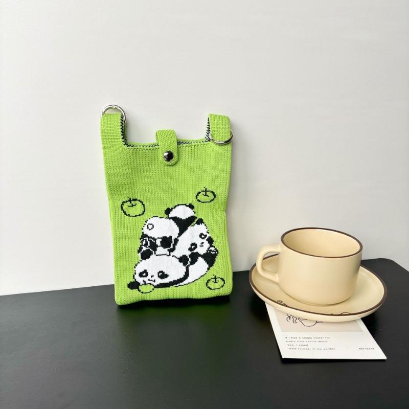 Panda Mobile Phone Bag Cute Knitted Bag High Sense Personality Versatile Dopamine Shoulder Messenger Bag Dopamine Wind
