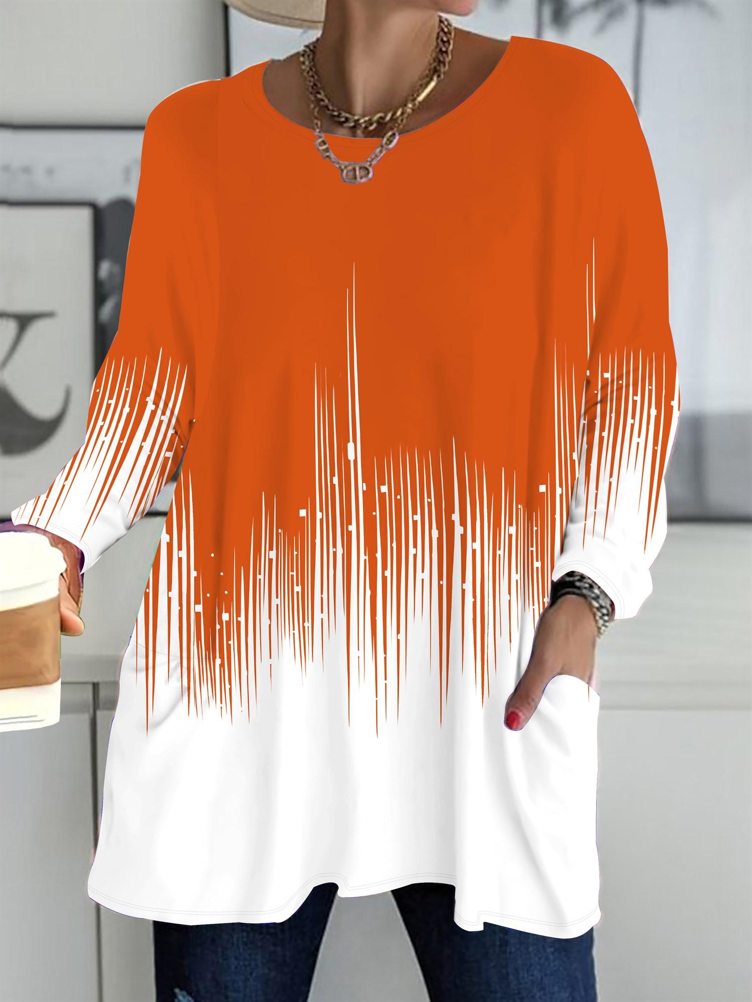 

Осень-Зима 2025 Новые Женские Топы Большого Размера, Модные Футболки с Минималистичным 3D Принтом, Круглым Вырезом и Длинным Рукавом 6XL оранжевый