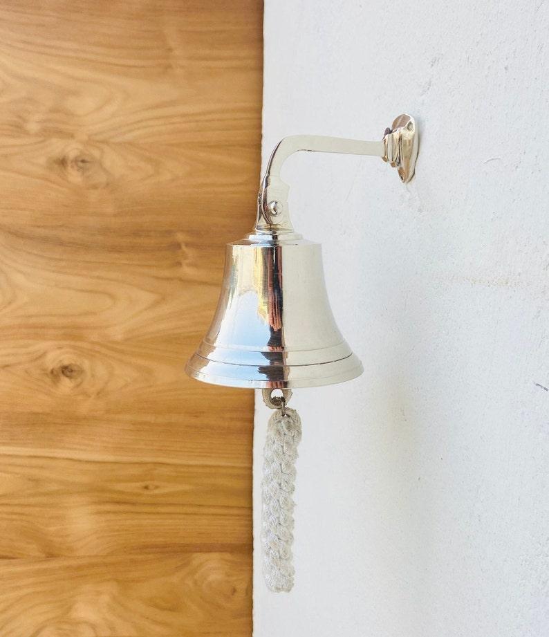 Silver Antique Solid Brass Ship Bell Vintage Pub School Door bell Wall Mounted Bracket Nautical Marine time Gifts