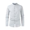 Men's Casual Fashion Long Sleeve Shirt Men's Solid Color Cotton Linen Stand Collar Button Long Sleeve Shirt