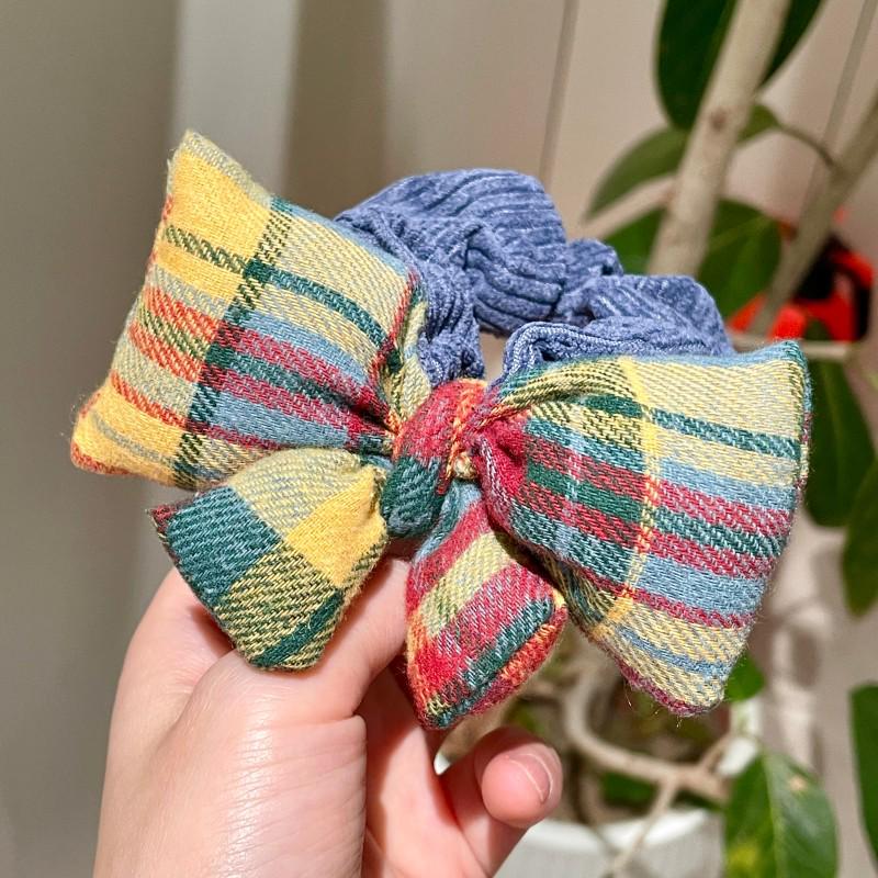 High-End Women's Rainbow Plaid Bow Hair Tie for Autumn/Winter 2025 - Perfect for Ball Buns & Low Ponytails