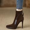 Handmade women's shoes autumn pointed 2025 autumn and winter new short boots women's high heels thin heel zipper brown women's boots
