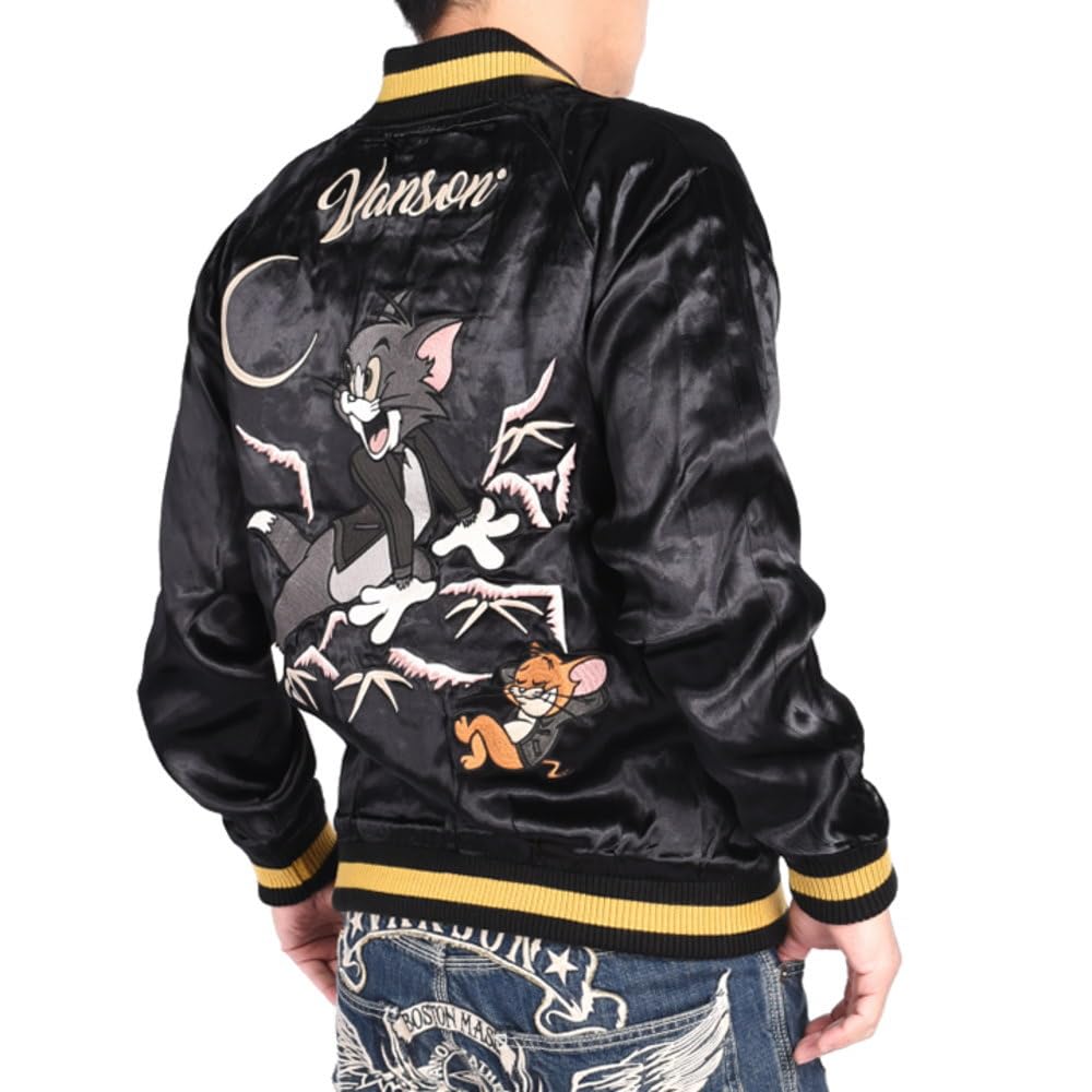 

2024 Spring Tom and Jerry Collaboration Sukajan Biker Tom Jerry Fully Embroidered Satin Reversible Sukajan [Banson] & TJV-2407 (M, BLK×PNK)