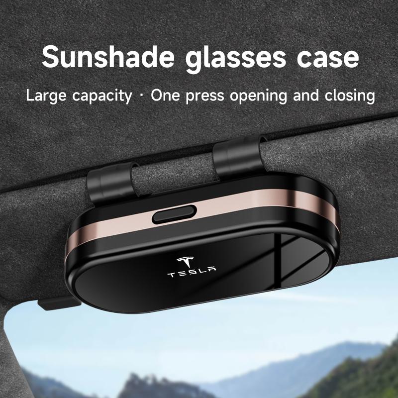 AMO1 Car Glasses Clip Sunglasses Box Sun Visor Eyeglasses Card Ticket Holder For Tesla SpaceX Model 3 Y S X Cybertruck Coil Highland