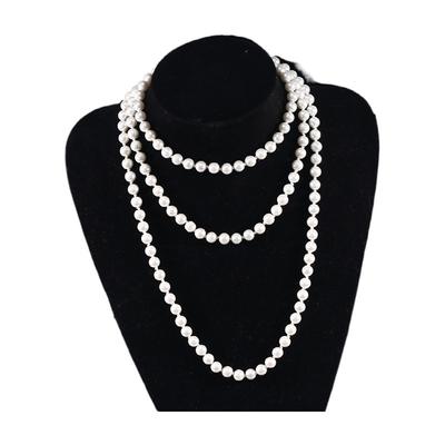 8Mm Glass Imitation Pearl Necklace Women's Simple Knotted Multi-layer Long Sweater Chain Clothing Accessories