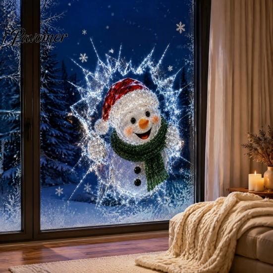 Seasonal Window Ornament 3D Christmas Clings, Removable No Residue Stickers, Santa Breaking Static Cling Decor Through Glass Wall Decals, Festive