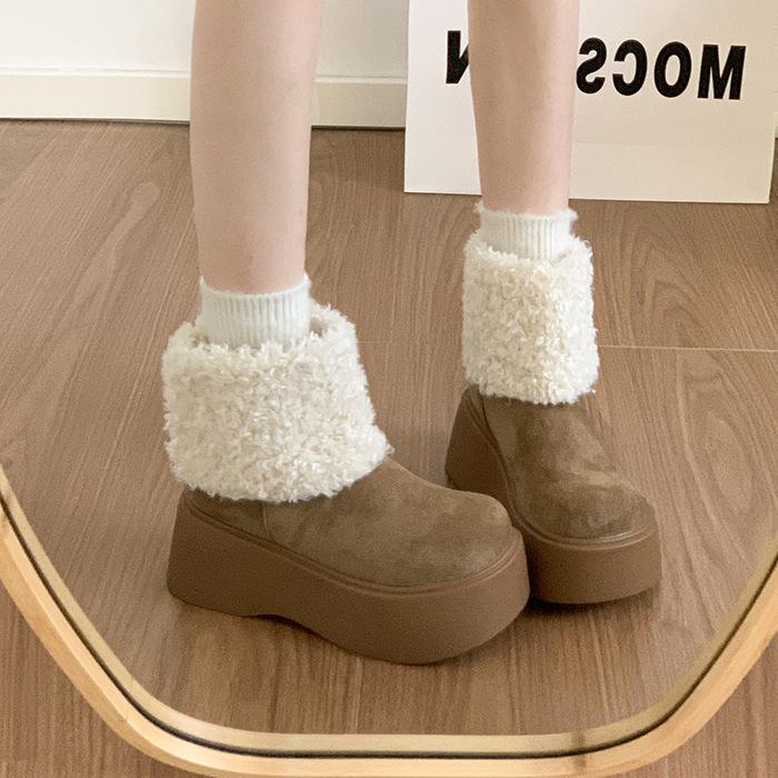 Women's soft elastic thick sole a foot stirrup winter fur one warm cold padded snow boots non-slip wear casual sports cotton boots