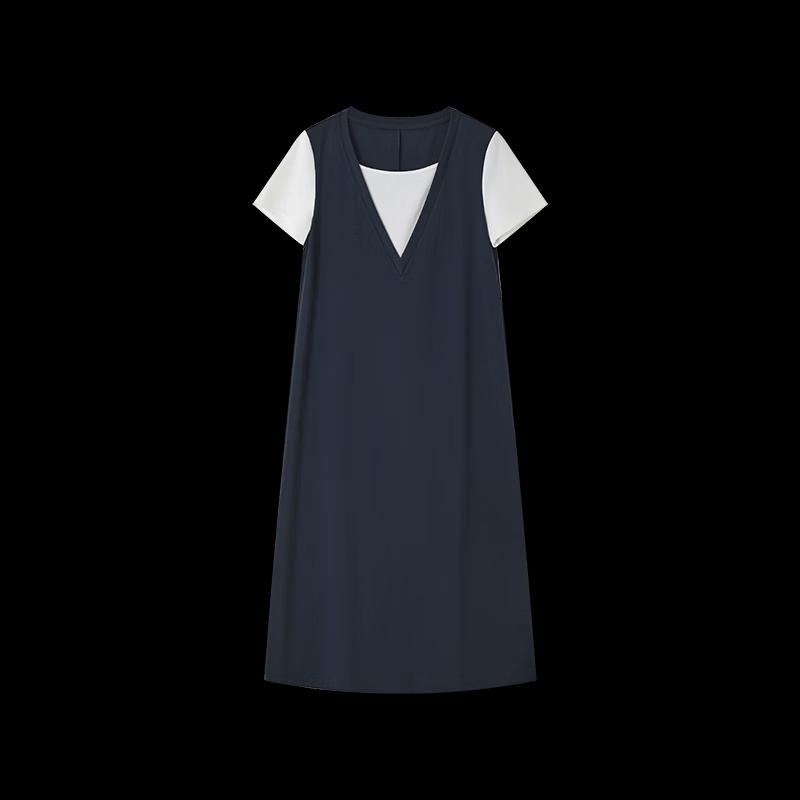Mohan Yimei Women's Lyocell Blend Faux Two-Piece V-Neck Dress