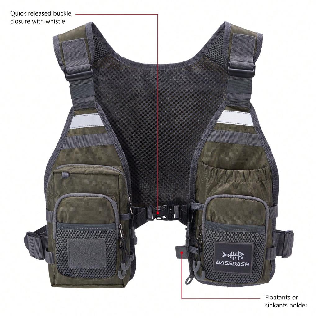 Breathable Fly Fishing Vest with Chest Pack, Lightweight Outdoor Fishing Gear with Storage Pockets, One Size Fits Most