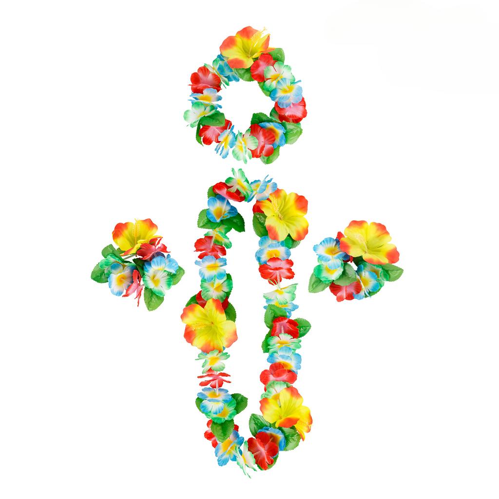 12 Color Petal Necklace Headband Bracelet Set of Four Festive Event Dressing Accessories Party Hawaiian Flower Ring