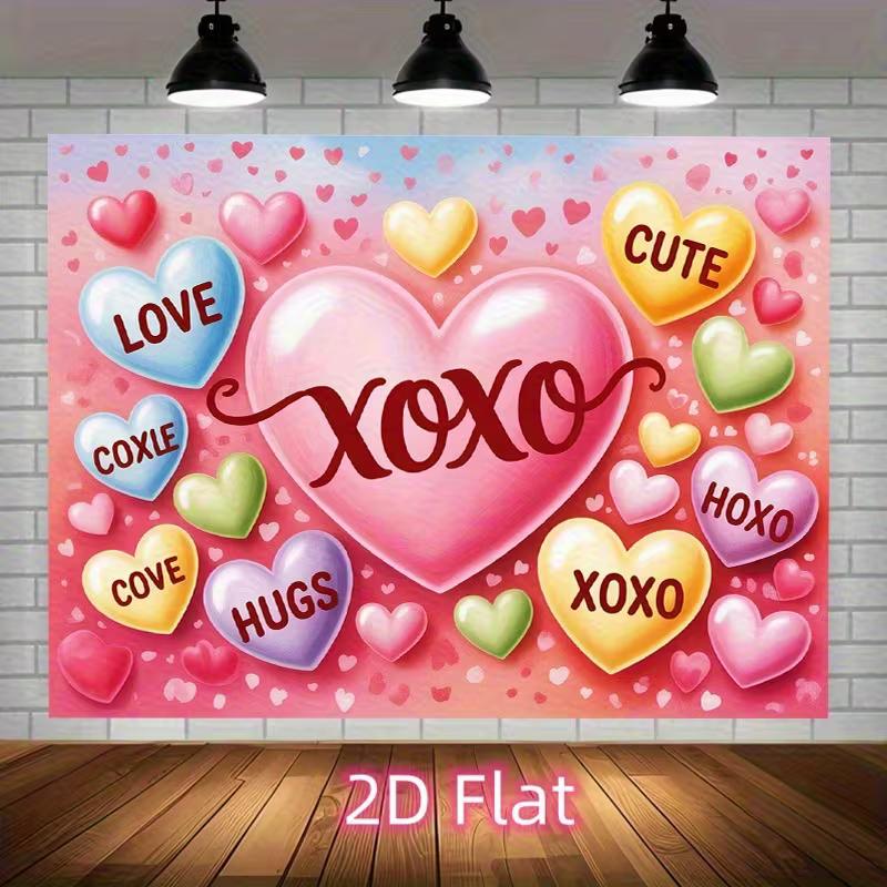 2D Valentine s Day Candy Backdrop, XOXO Love Hearts Photography Background 47.2x31.5inch/120*80cm