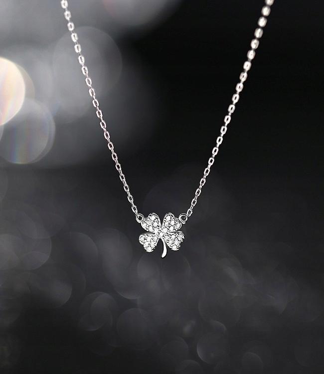 925 Silver Chain Earrings Bracelet Four Leaf Clover Crystal
