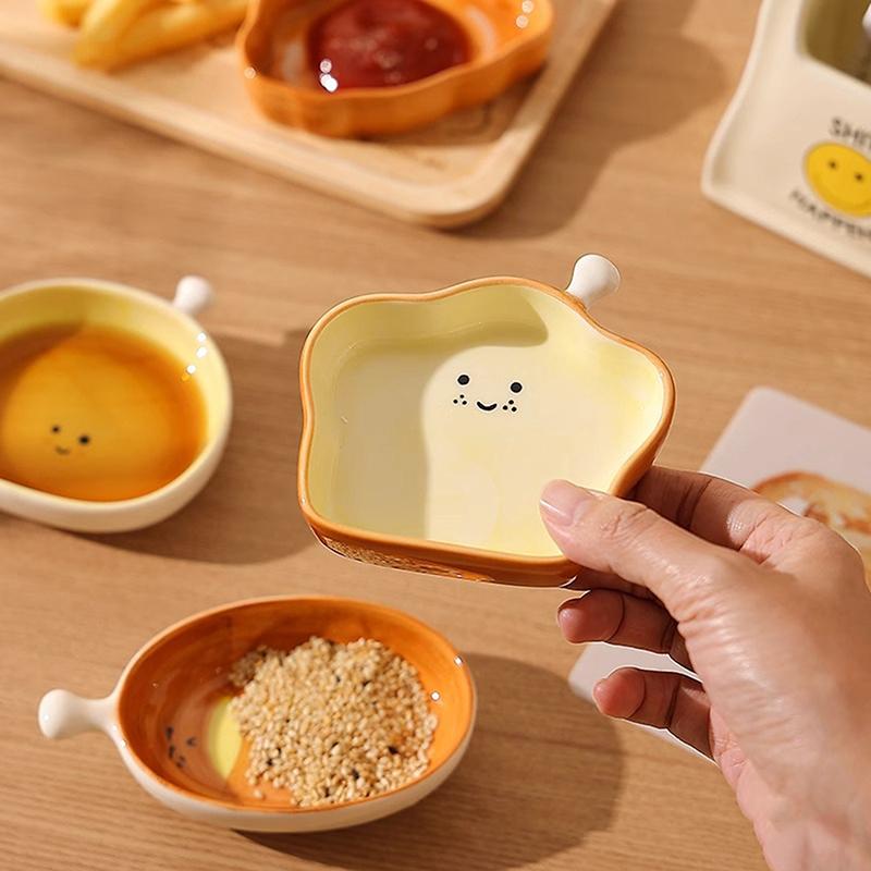 Ceramic Bread Plate Cute Croissant Pattern Dessert Plate Home Creative Plate Ceramic Seasoning Plate Dipping Plate