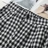 Women's Black and White Plaid Ice Silk Cropped Wide-Leg Pants - Elastic Waist, Summer Casual, Slimming, Loose Fit.