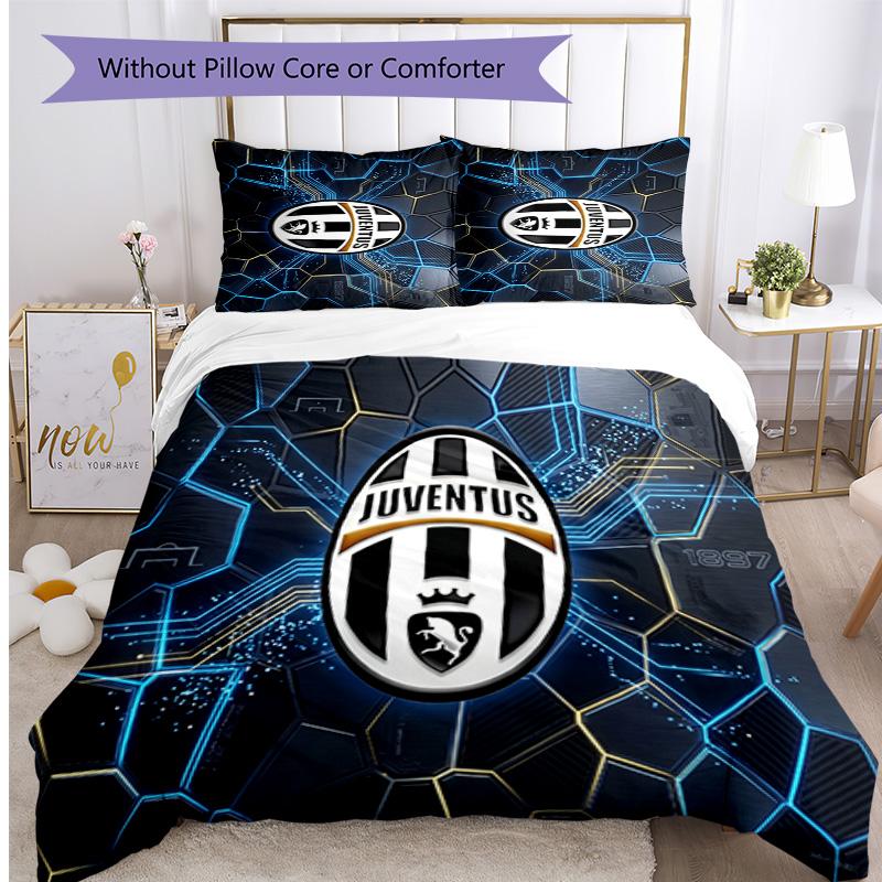 Juventus FC Pattern Printed 3PCS Bedding Set Soft Skin-Friendly Washable Duvet Cover & Pillowcases Set All Season Bedroom