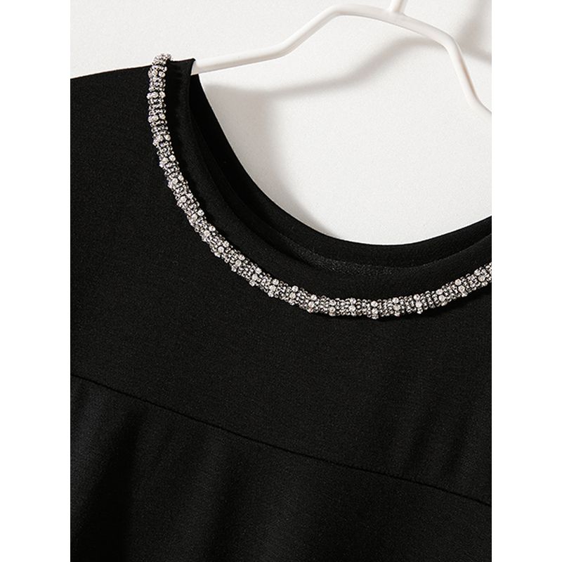 Beaded! Export Single for Women Summer Ice Cotton round Neck Short Sleeve and Long Pattern Sanzhai Ruched Patchwork T-shirt Strong Push
