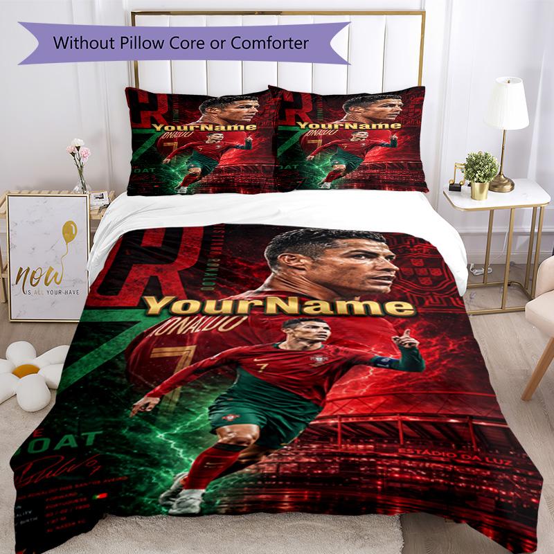 Cristiano Ronaldo 77 Customize Your Name Bedding Set Breathable Duvet Cover with Pillowcases Home Decoration Birthday Gift