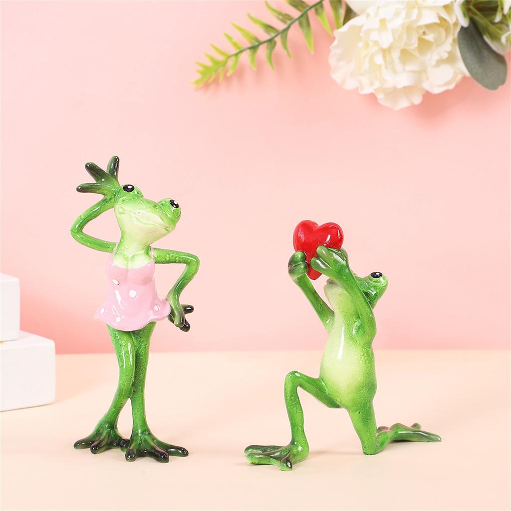 Kawaii Frog Couple Figurines Proposal Flower Delivery Resin Crafts Ornament Frog Marriage Proposal Figurine Valentine's Day Gift