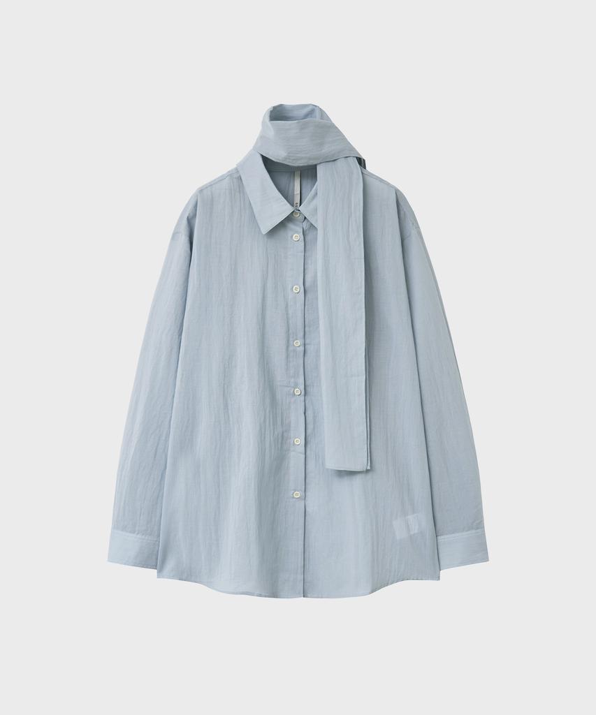 NOIRER FOR WOMAN Pale Scarf Loose Fit Shirt (Pale Blue)