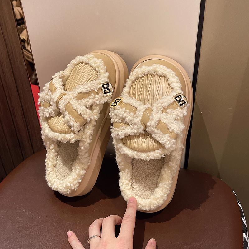 Fashion 2024 NEW Fashion  Winter Toe Wrap Warm  Cotton Slippers Thick Soft Sole Slides  Women Indoor Floor Flat Home Non-slip Shoes