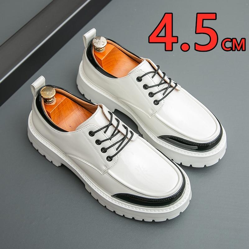Fashion Thick Sole Shoes Men Business Casual Glossy Leather Dress Shoes Increase Height 4.5cm Casual Shoes Black White Gold Silver