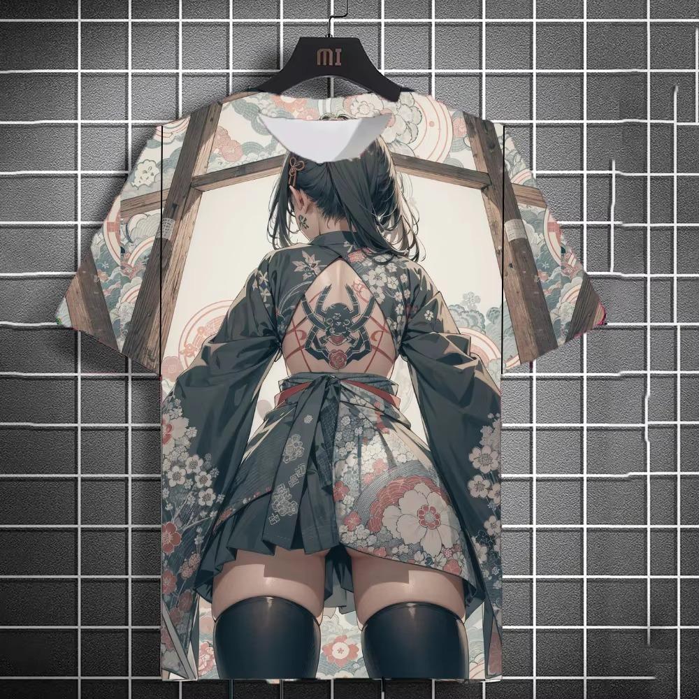 Japanese samurai samurai samurai sword tattoo girl T-shirt 3D printing universal personality anime T-shirt