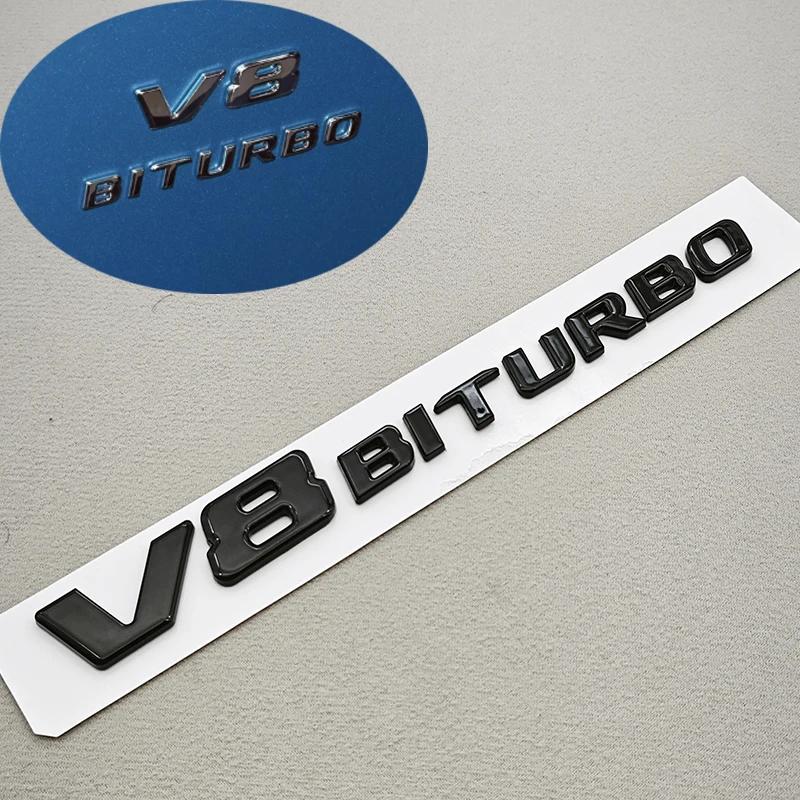3D ABS Chrome Logo V8 BITURBO Emblem Car Fender Side Badge Decal For Mercedes Benz AMG C63S C63 E63 G63 G500 Sticker Accessories