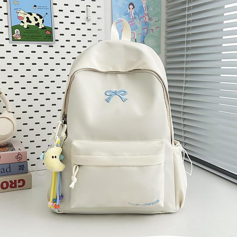Schoolbag Japanese Ins Small Fresh Student Schoolbag Female Cute Embroidered Bow Backpack Solid Color Versatile Travel Backpack