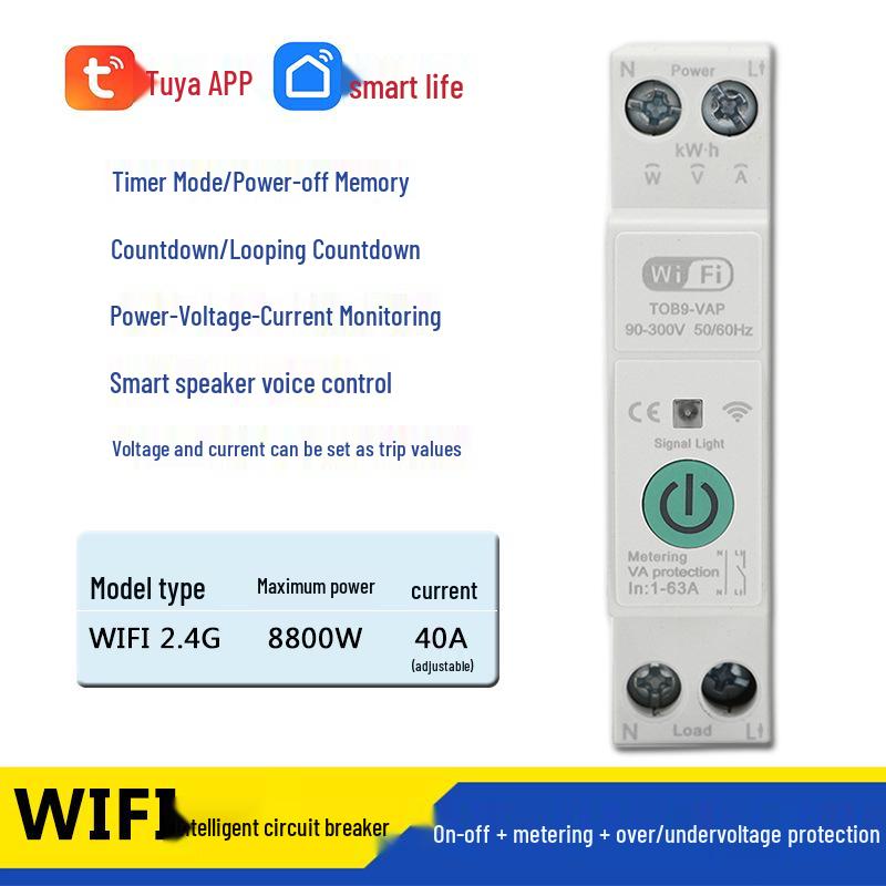 Smart WiFi Circuit Breaker with Remote Control via Mijia or Tuya App