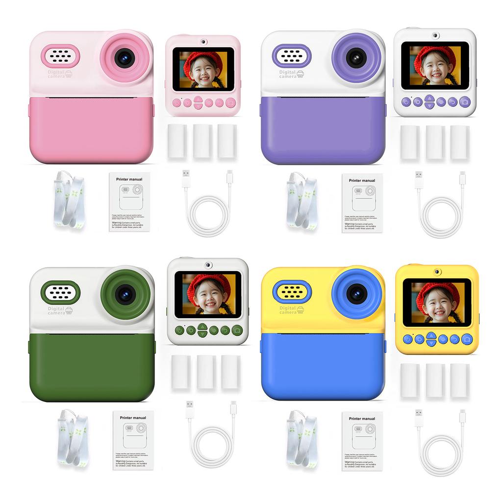 Instant Print Camera Mini Thermal Label Printer with 3 Roller Photo Paper 1500mAh for Girls Boys Christmas Birthday Gifts