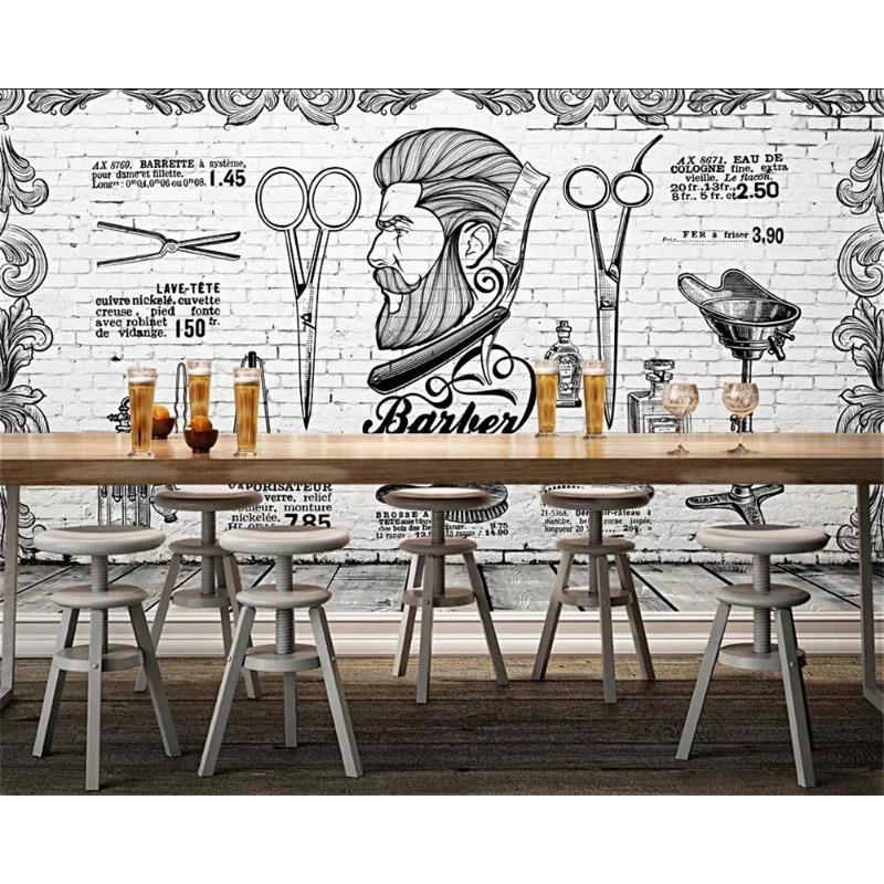Retro Trend Wallpaper Barber Shop Background Wall Decoration Mural 3d Wallpaper