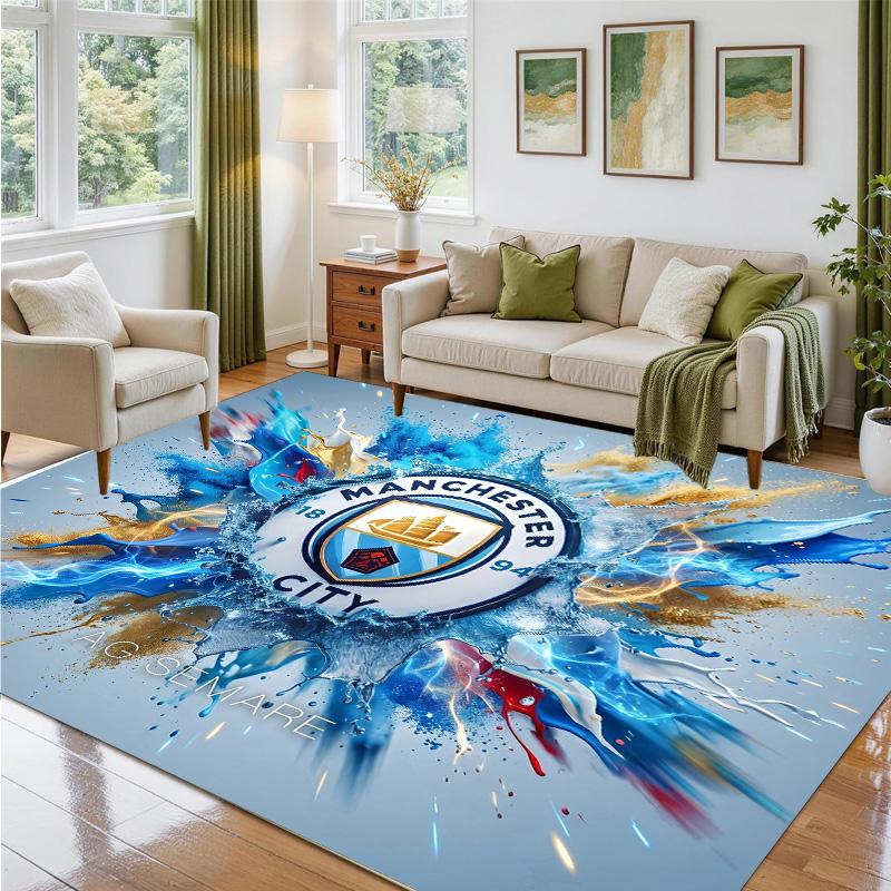 Manchester City Design Crystal Velvet Rug Soft Decorative Mat for Bedroom Entrance