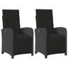 VidaXL Garden Reclining Chairs Set of 2 Footrest Black Rattan 365193