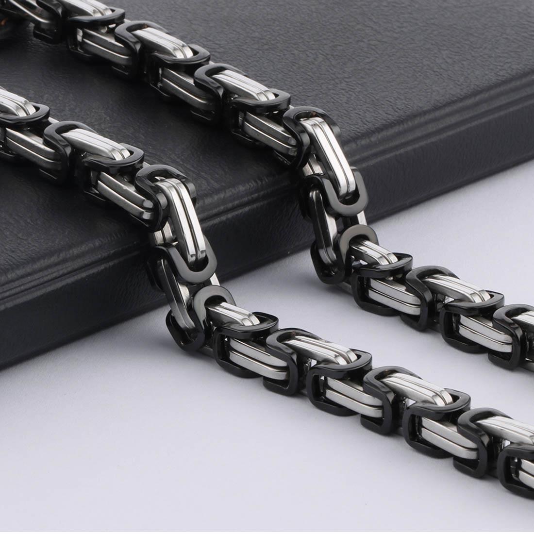 

HipHop Chain Box Byzantine Stainless Steel Chain Necklace Men Jewelry Erkek Kolye Strong Heavy Long 55-90cm Chains NZ022 Width 5mm&60cm about 24inch
