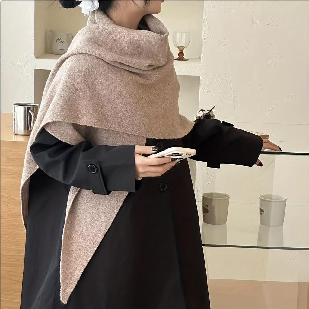 Damen Übergroßer Koreanisch Inspirierter Dreiecksschal & Cape - Elegant Einfarbig Winterliche Wärme, Weiche Wärme für Büro, Party