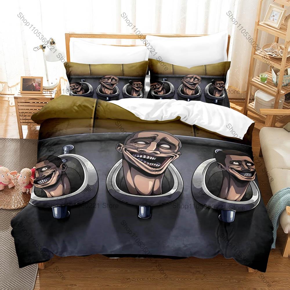 Juego de Ropa de Cama Estampado de Skibidi Toilet, Funda Nórdica más 2 Fundas de Almohada, Estilo de Tendencia Divertido Textiles Suaves de Microfibra para Dormitorio