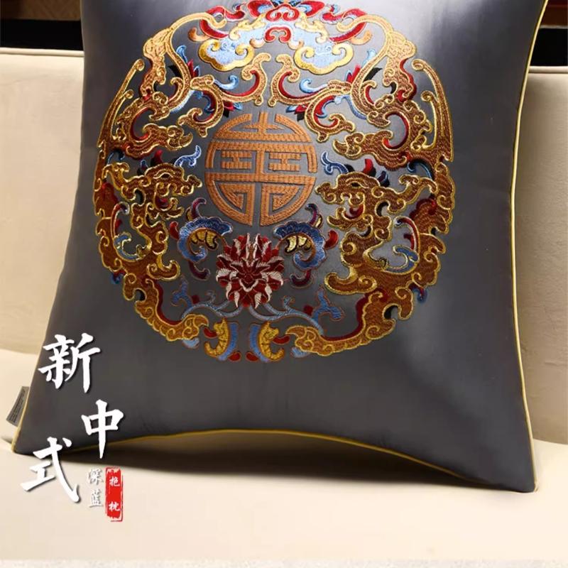 Sofa Throw Pillow Pillowcase Soft Silky Feeling Backrest Cushion Cover Living Room Luxury Decor Chinese Shanshui Embroidery