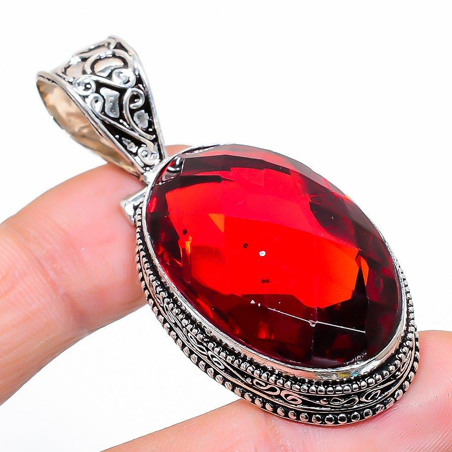 

Vintage Mozambique Garnet Gemstone Handmade Ethnic Jewelry Pendant 2.25 VR-3489