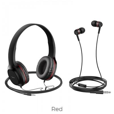 Set of Wired Headphones 2 In 1 Overhead with Headband + Vacuum Hoco W24 Black with Red