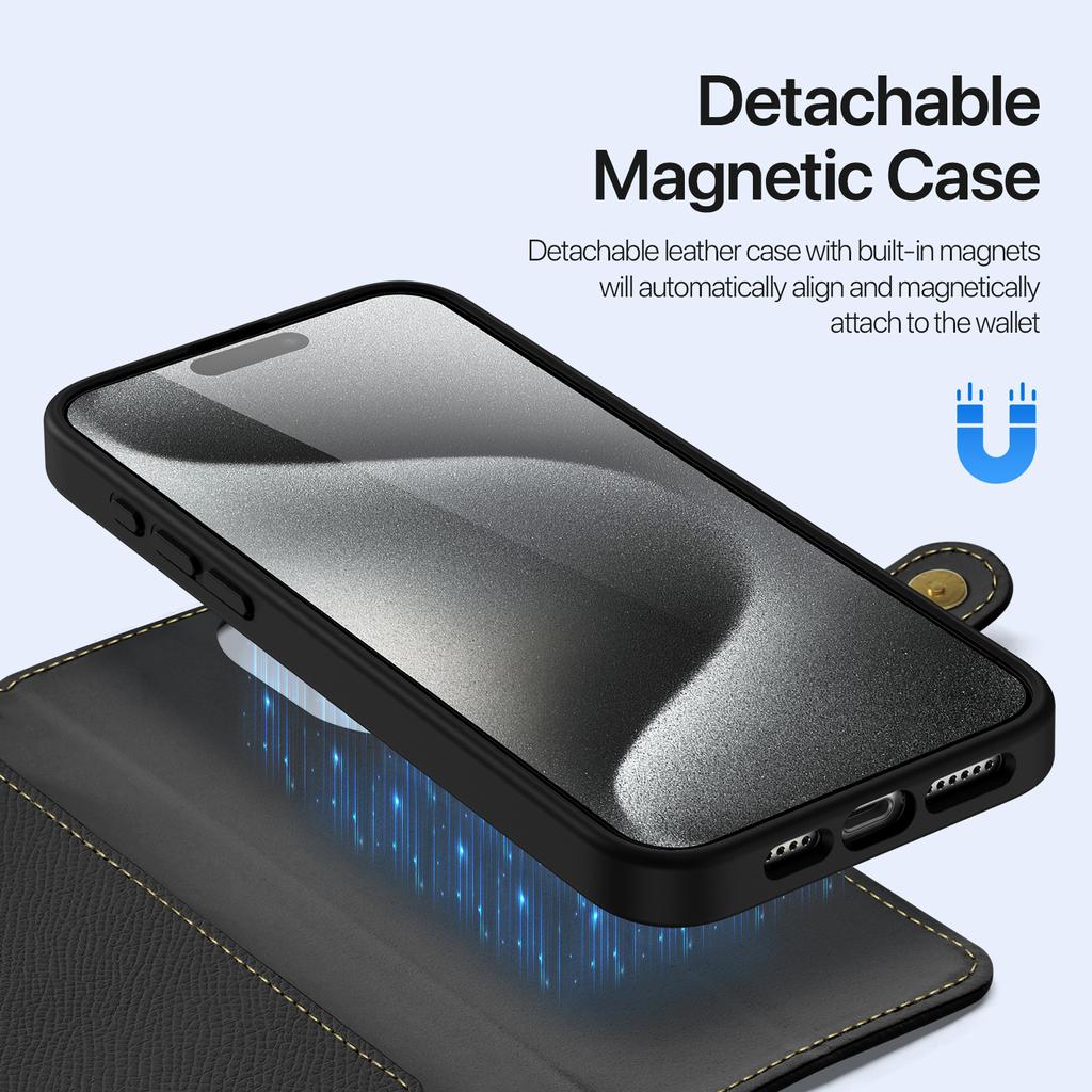 For iPhone 15 Pro Max Case DUX DUCIS Lawa Series Detachable Magnetic Cowhide Leather Cover Zipper Wallet