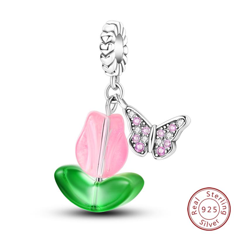 Elegant S925 Silver Butterfly & Dragonfly Multicolor Charms Beads Pendant 3mm DIY Fine Jewelry Making Accessories Gifts