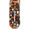 Women's Halloween Print Loose Fit Drawstring Waist Wide Leg Pants for Casual Daily Wear