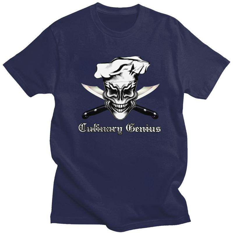 Custom Culinary Genius Skull Chef Tshirts for Men Short Sleeve Casual T Shirt Cooking Pirate Tshirts Slim Fit Pure Cotton Tee