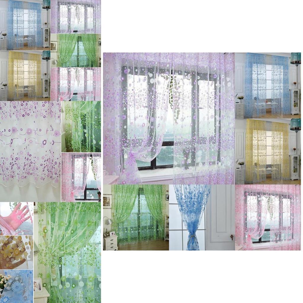 Country Style Floral Print Curtains Decorative Sheer Tulle Multiple Colors 106/79in