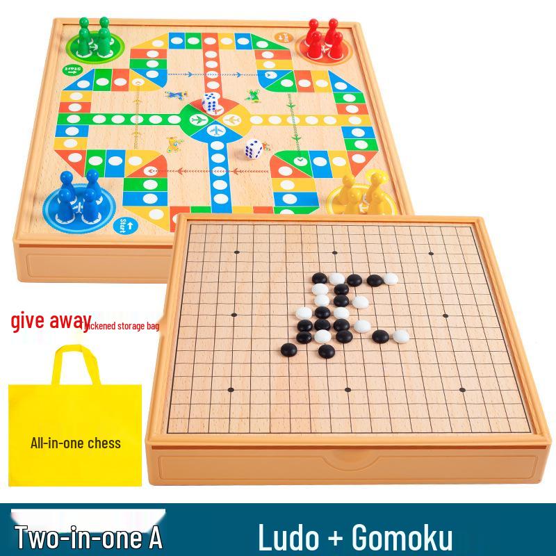 Multi-game Board Set: Ludo, Five-in-a-Row, Chinese Chess, Checkers, Animal Adventure, Kids' Chess