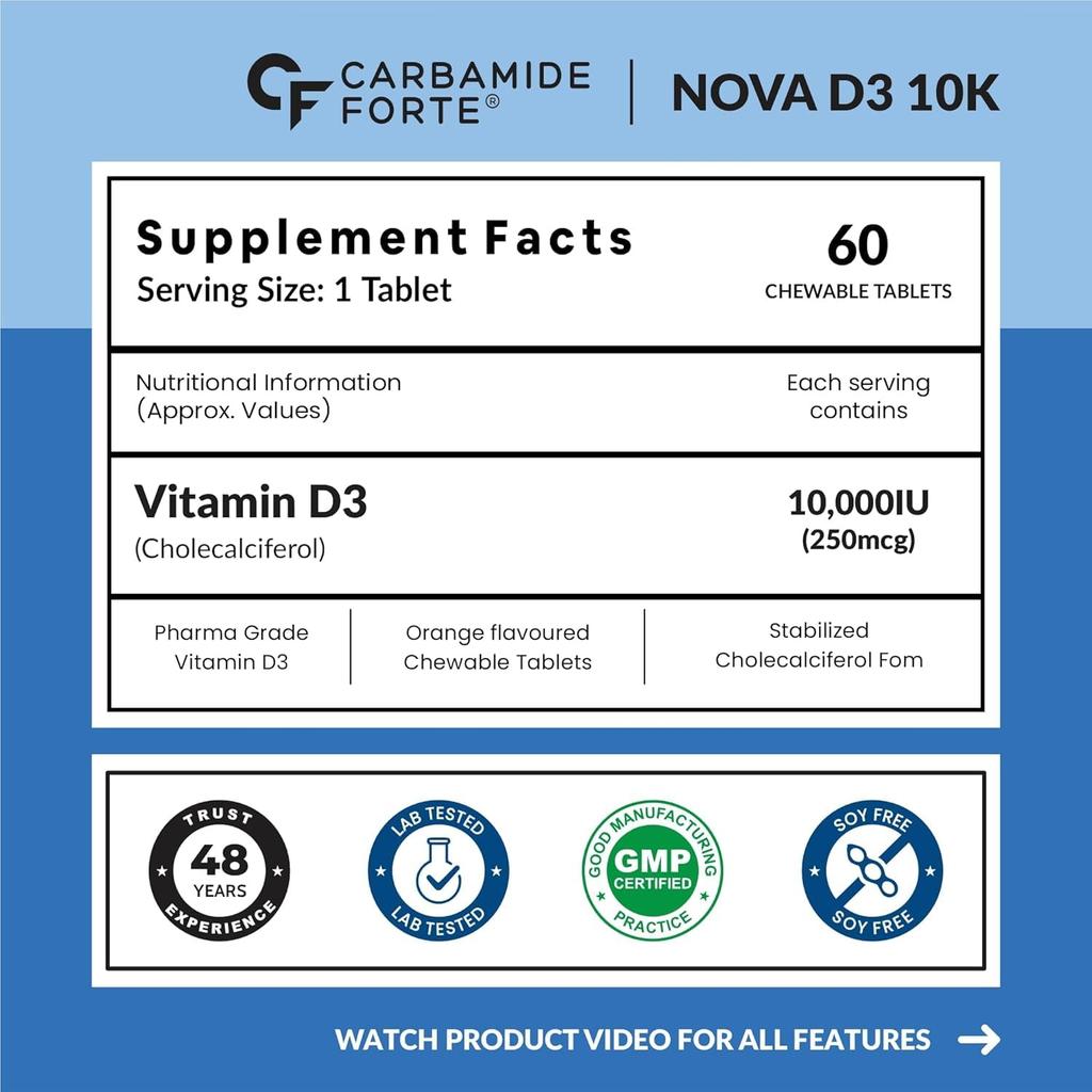 Carbamide Forte Chewable Vitamin D3 10000 IU Tablets 60 Pack for Bone Health and Immunity Support