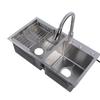 Drop in Kitchen Sink Kit 304 Stainless Steel Pull Out Faucet 3 Hole Double Bowl Sink with Drain