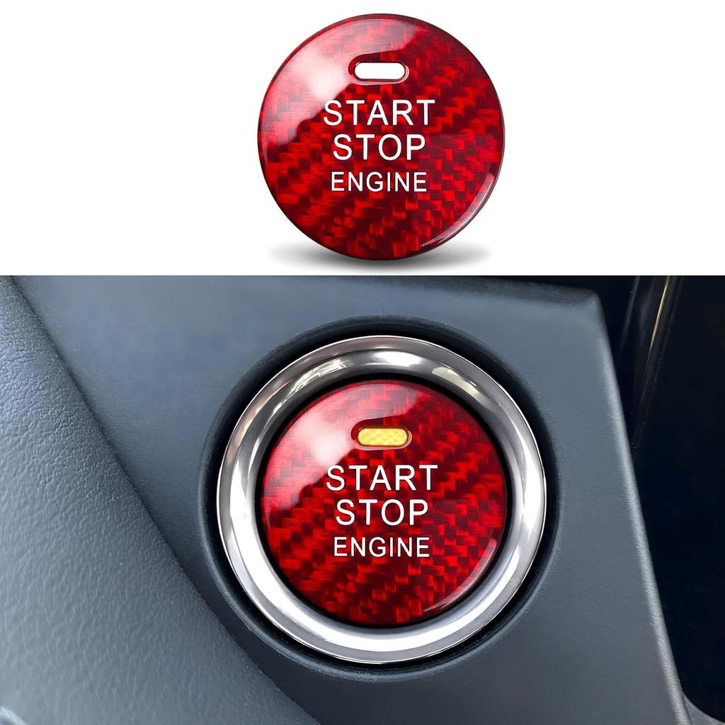 Real Carbon Fiber Push Start Button Cover Fit for Mazda 3 6 CX-5 CX-9 MX-5 Miata, Car Interior Keyless Start Button Decorations Accessories 1 Pack