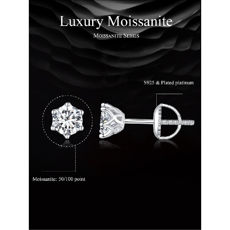 BAMOER Moissanite Stud Earrings, D Color Brilliant Round Cut Lab Created Diamond 925 Silver Earrings Gold Plated for