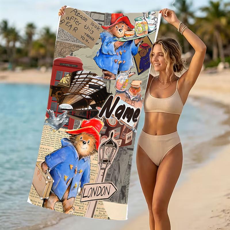 Customizable personalized beach towels Paddington Bear themed designs.Suitable for the beach, yoga, sports;ideal as beach accessories